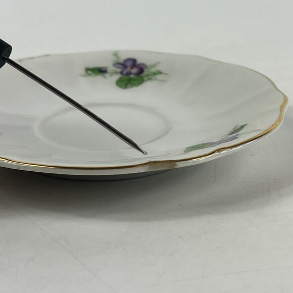 Vtg Inarco Japan Saucer Purple Violets Gold Trim E-5490 Floral Scalloped Edge - Picture 7 of 8